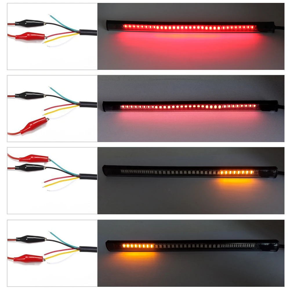 CO LIGHT Flexible Universal 48 LED Brake Tail Stop Light Led Strip Motorcycle Led Turn Signal License Plate Strip Red/Amber 12V