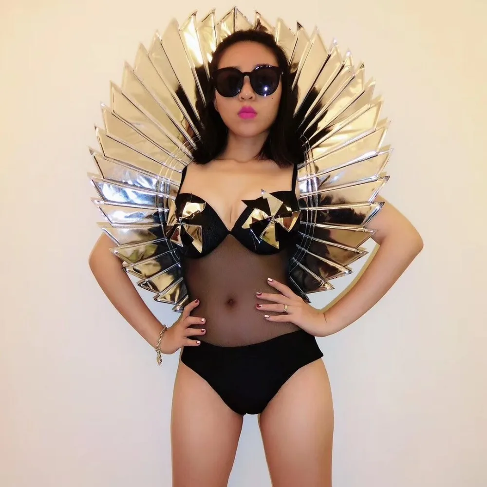 

Silver Black Red Reflective Wing Backplane Accessories Women Stage Wear Nightclub Bar Party Models Catwalk Performance Costumes