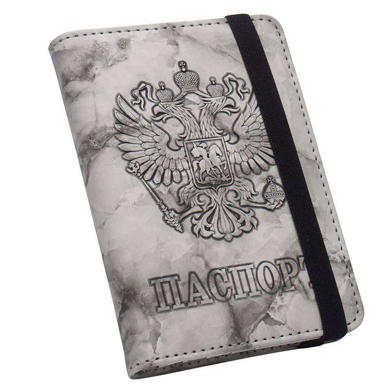 

Russian Glossy Marble Pu Leather Passport Holder Complex Cute Business Credit Card Passport Cover With Elastic String