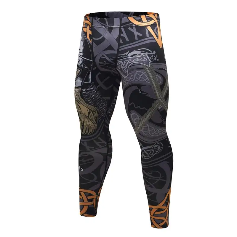 Men\'s Viking Print Training Set Men Running Sets Compression Quick Dry Sports Suits Skinny Tights Clothes Gym Fitness Sportswear