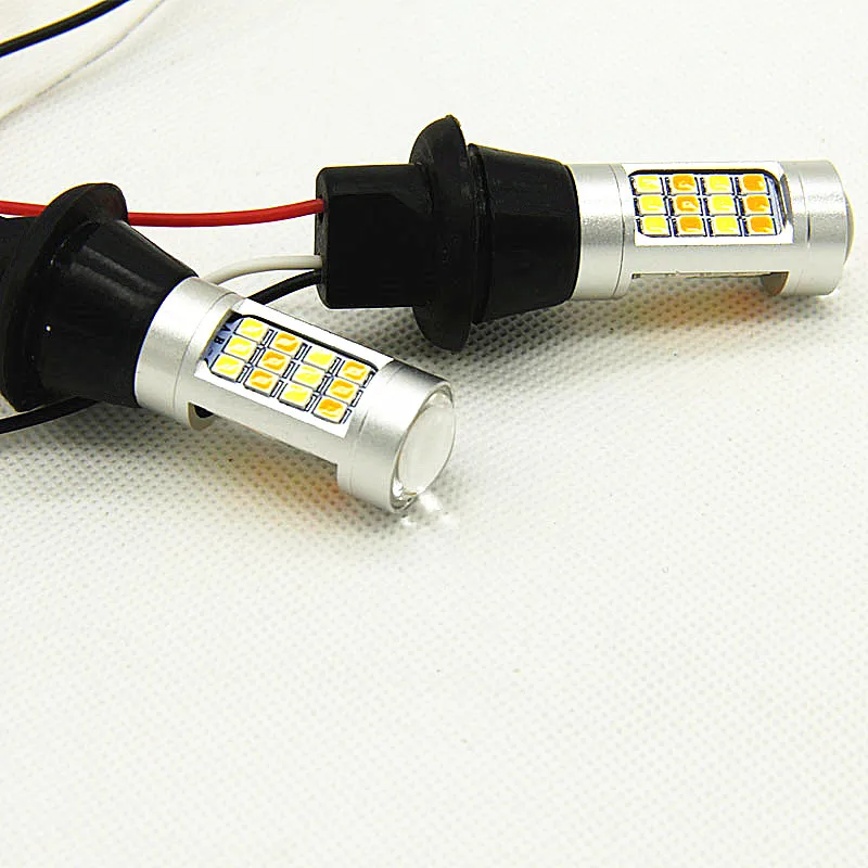 2Pcs T20 7440 2835 42SMD 20W Auto Led Drl Dagrijverlichting Dual Color Switchback Richtingaanwijzer Lamp lamp
