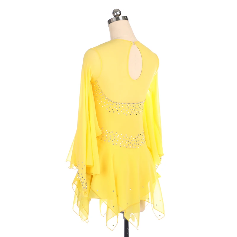 2023 Custom Figure Skating Dress Women\'S/Women\'S Skating Dress Sky Yellow Lace Rhinestone High Elasticity