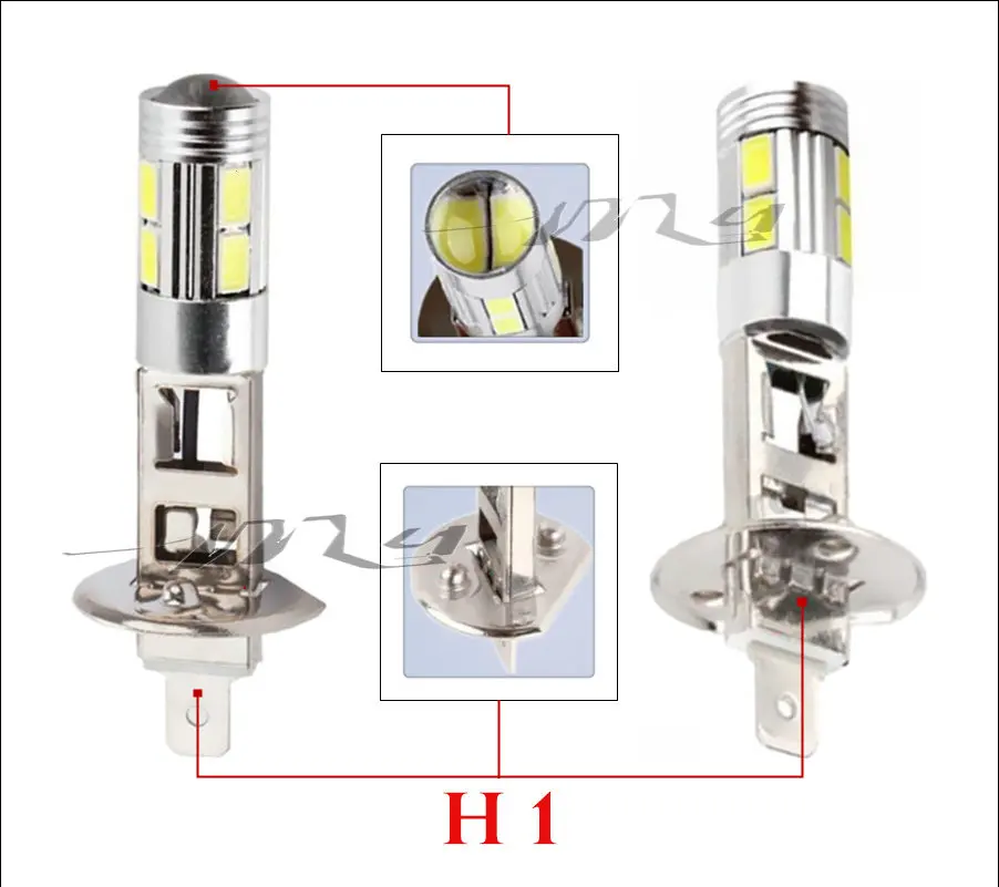 2Pcs H1 Led Bulbs Super Bright White High Power 10 SMD 5630 Auto LED H1 Car Light Fog Signal Turn Light Driving Lamp 12V Yellow