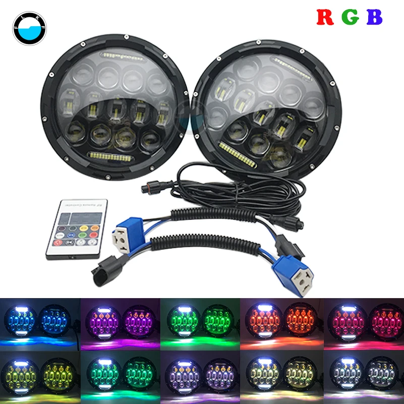 

2019 new 5D 75W 7 inch Led Headlight RGB with Remote Control for 1997~2016 Jeep Wrangler JK LJ CJ Hummer H1 H2 Headlamp.