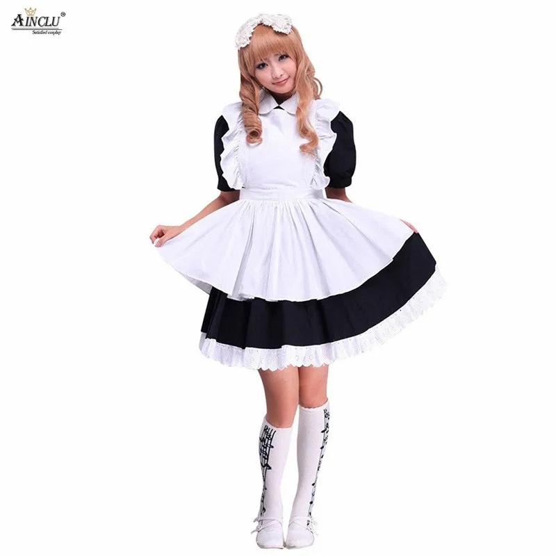 Middle-Long Dress Spring/Summer/Autumn Ainclu XS-XXL High Quality Cotton Black And White Lace Gothic A-line Cosplay Lolita Dress