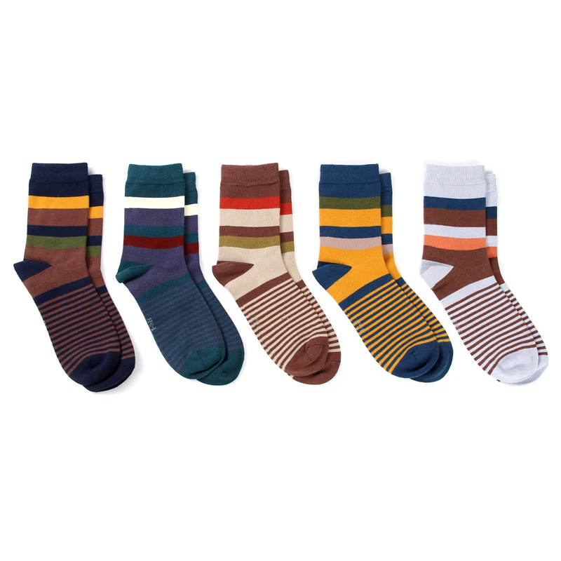5 Pair/Lot Cotton Men\'s Socks Colorful Stripe Socks Fashions Compression Happy Crew Socks Men Big Size 39-45