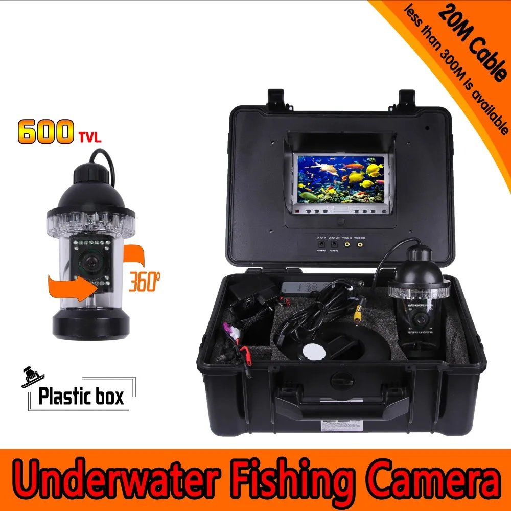 Kit de caméra de pêche sous-marine à 20 mètres de profondeur, avec caméra Rotative à 360 ° et moniteur LCD TFT de 7 pouces et étui en plastique dur