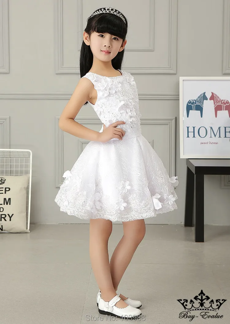 

free shippin A line Flower Girl Dresses O-neck Beads Crystal Pageant Dress Kids Communion Gown bridesmaid wedding Birthday gift