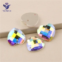 YANRUO 2201TH All Sizes AB Heart Crystal Strass DIY Craft Gems Sew On Stones Glass Flatback Sewing Rhinestones For Clothes