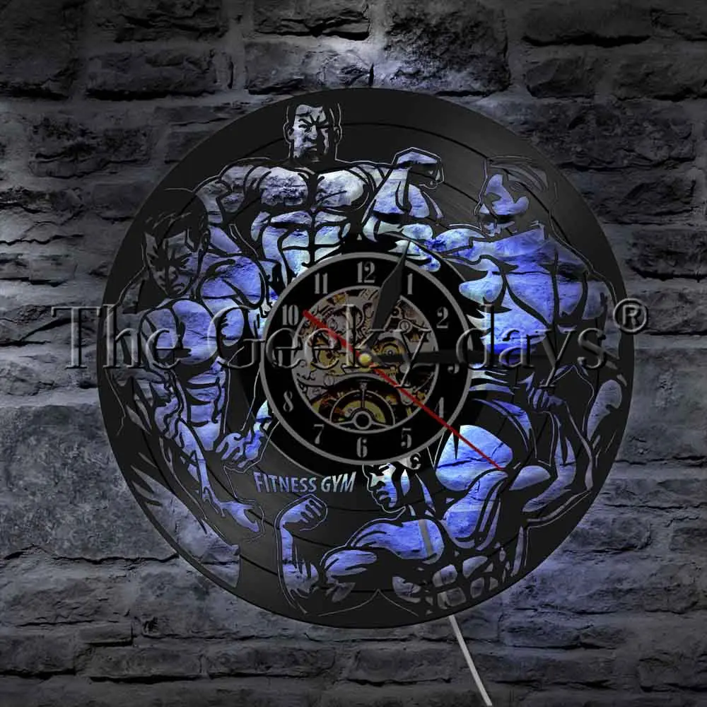 

Bodybuilding LED Hanging Light Boxing Sport LED Light Vinyl Record Wall Clock Fitness Gym For Workout Men Sport Gift