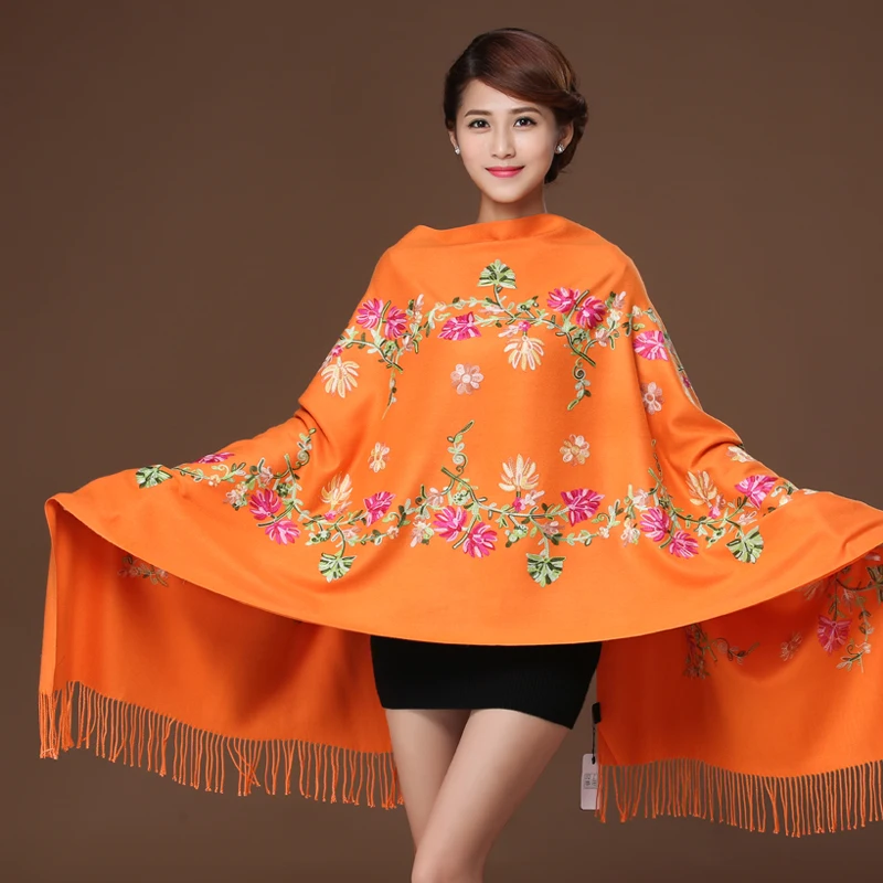 المرأة الأوشحة الموضة الكشمير التطريز زهرة شال الخريف الشتاء الوجه وشاح المرأة وشاح شال شرابة بطانية طويلة Cachecol