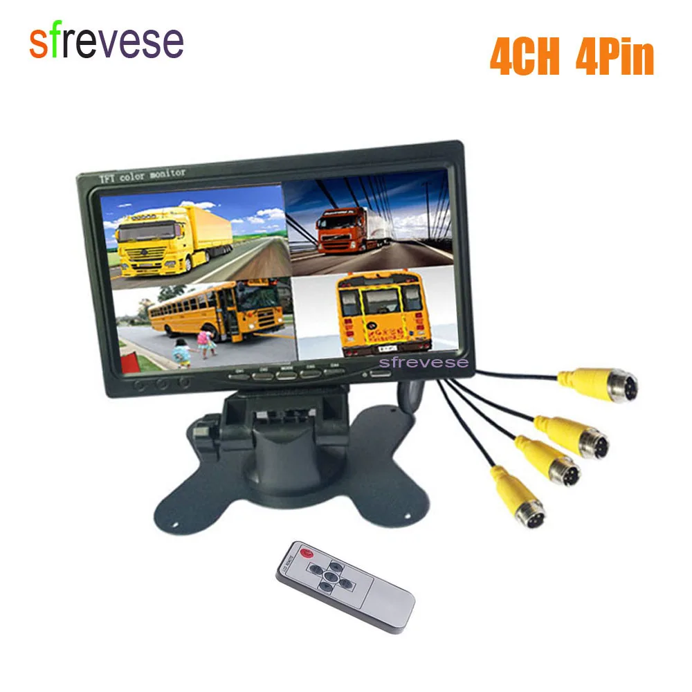 

12V-24V Vehicle Car Rear View 7" LCD Monitor 4Pin 4CH Quad Split Screen For Bus Truck Caravan Van Motorhome