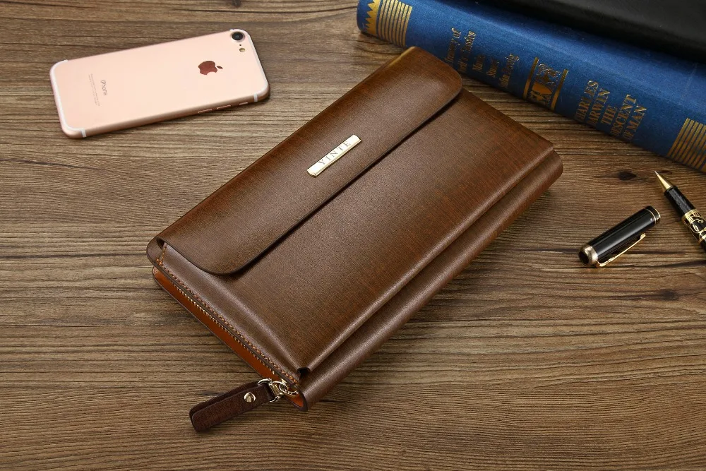 YINTE Men Clutch Wallets Long Zipper Male Wallet  Leather Wallet Men Purses Wallet Male Clutch Handy Bag Portfolio C10341 Brown