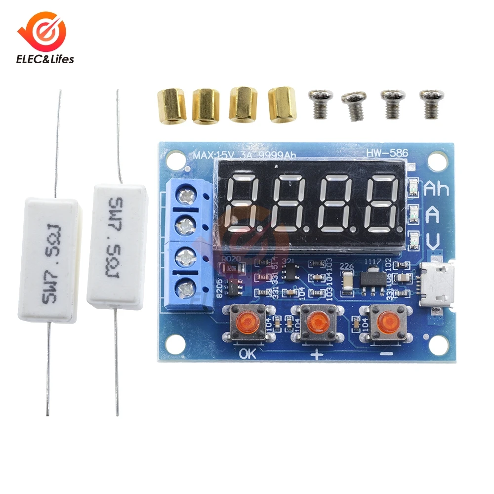 Power Battery Capacity Tester LED Display HW-586 Micro USB Li-ion Lithium 18650 External Load Battery Discharge Testing Analyzer 