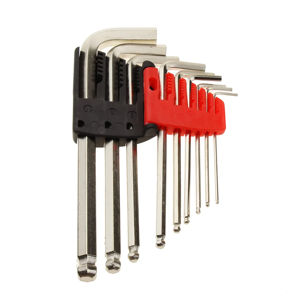 9pcs/set 1.5~10mm Hex Key Allen Wrench With Ball Point End Silver Tone Set Of Tools Short Length L-Shape Wrench