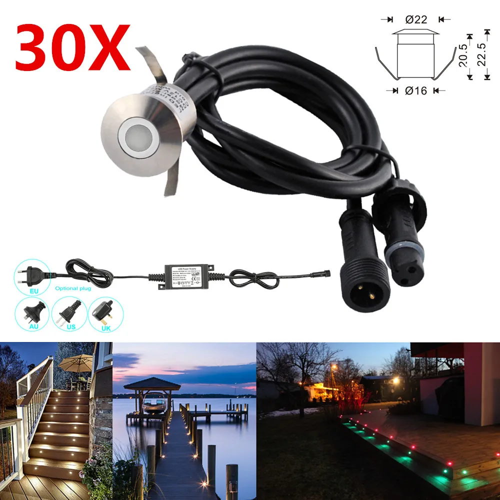 

30pcs/set 22mm 12V IP67 Garden Yard Kitchen Terrace Patio Stair Step LED Decking Rail Inground Lights Low Voltage Waterproof