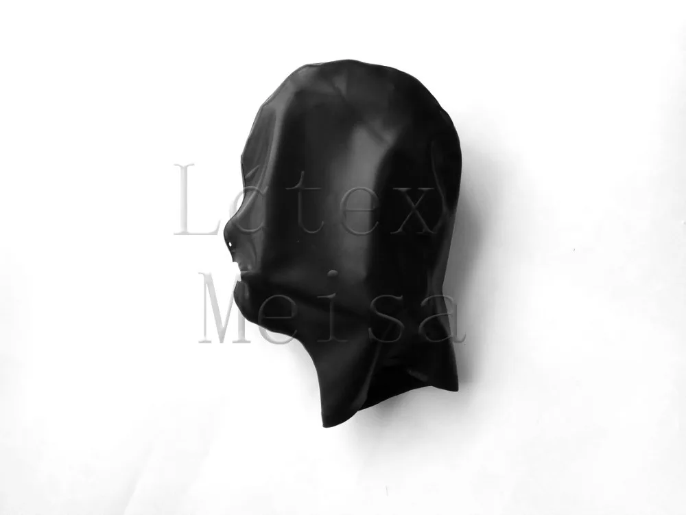 

Latex masks men's rubber hoods open nostirls and mouth in black color without zip