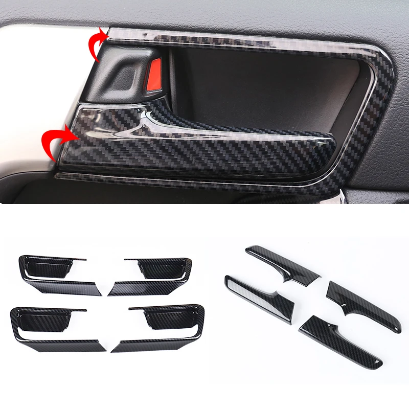 Car Styling 4pcs For Toyota Land Cruiser Prado FJ150 2010-2019 Carbon fiber texture Inner door handle frame trim cover