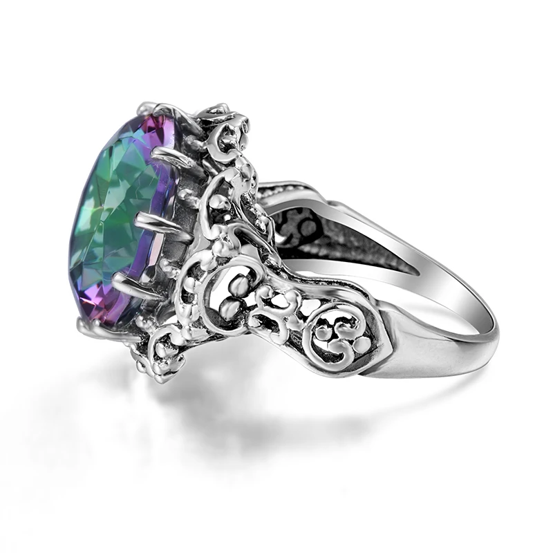 Szjinao wielka tęcza mistyczny Topaz pierścionki dla kobiet prawdziwe 925 Sterling srebrne wesele zaręczyny płatek kwiatu czechy Fine Jewelry — zdjęcie 4