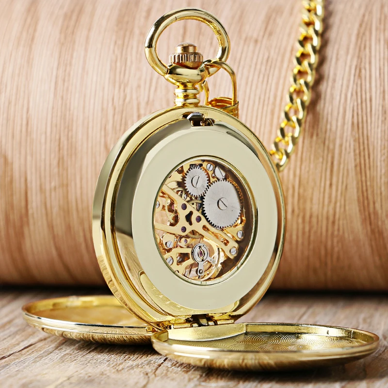 Navidad Christmas Gift Smooth Mechanical Pocket Watch Full Luxury Gold Color Men Women Stylish Retro FOB Hand Wind Double Hunter