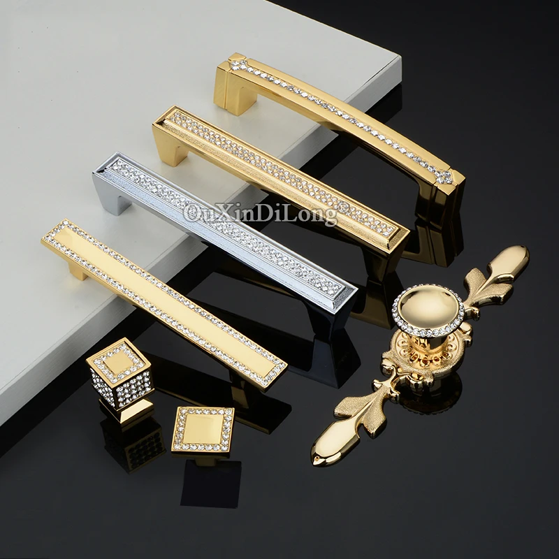 

Top Luxury 10PCS European Inlaid Crystal Cabinet Pulls Kitchen Cupboard Wardrobe Drawer Wine Cabinet Handles and Knobs