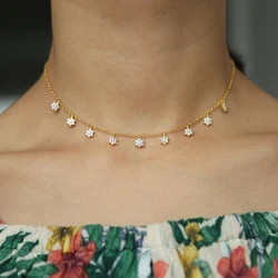 2024 New Fashion Drop Star Flower Choker Necklace For Women Girls Sexy Delicate Sparking Cz Station Layer Wedding Party Jewelry