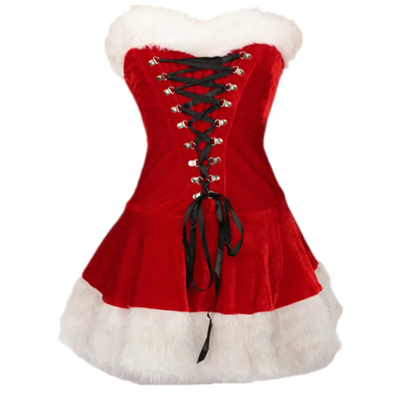 Veludo vermelho Papai Noel mini vestido feminino com chapéu terno, fantasia de Natal sexy, Sweetie Cosplay