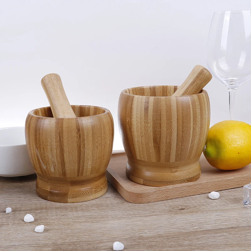 Mill Wooden Mortar And Pestle Set Garlic Pot  Grinding Bowl Kitchen Tools & Gadgets Herb Mill Crusher