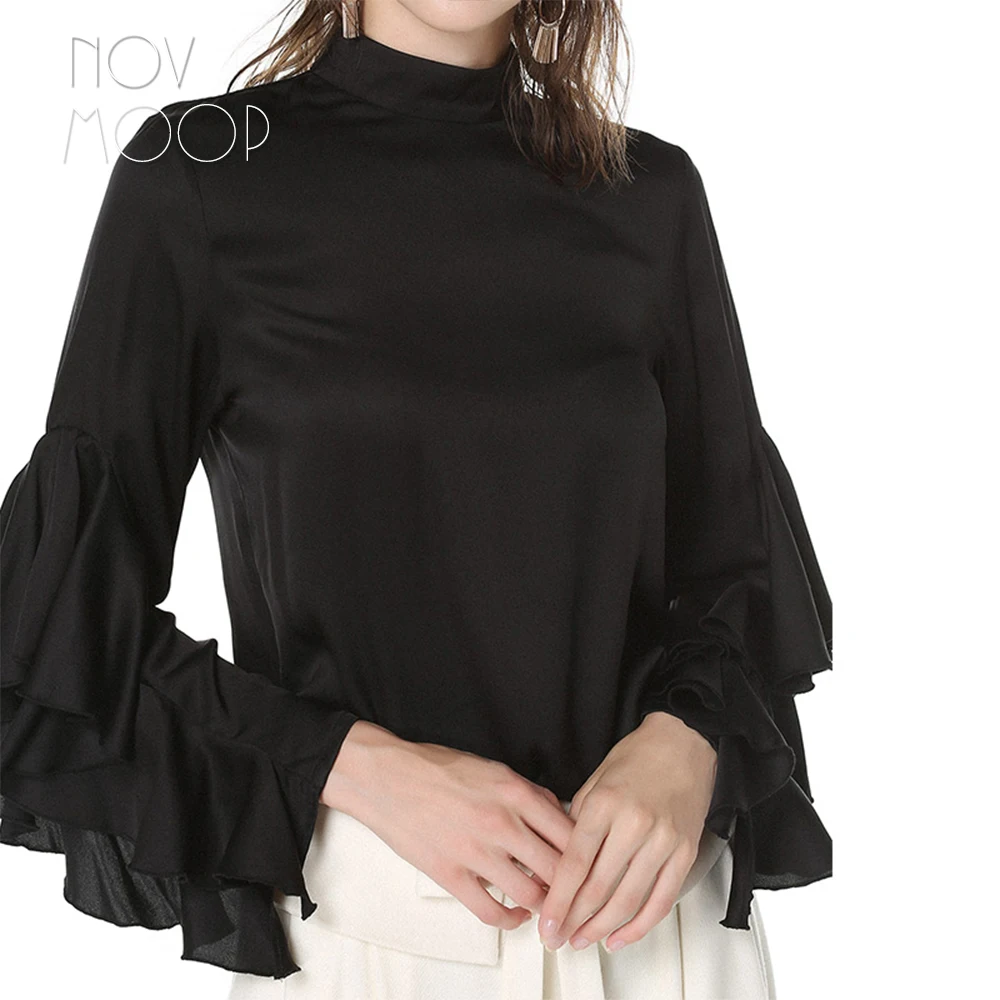 Elegant black pink ladies natural silk tops and blouses butterfly sleeve silk shirt tops camisa blusa feminina summer top LT1979