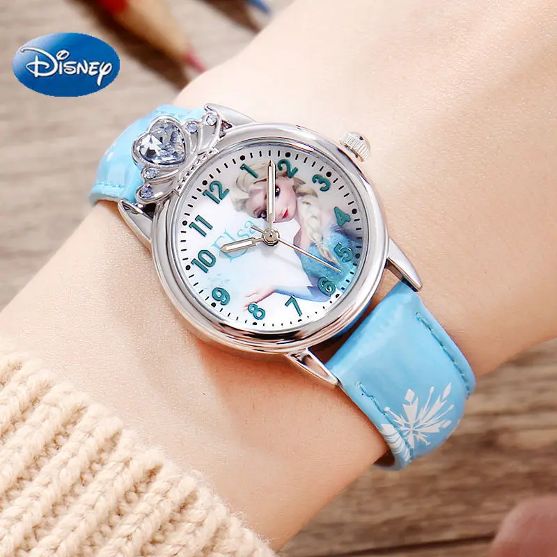 Relojes genuinos de Frozen Elsa para niñas, reloj con corona de diamantes, hermosa princesa, reloj para estudiantes, regalo para estudiantes de
