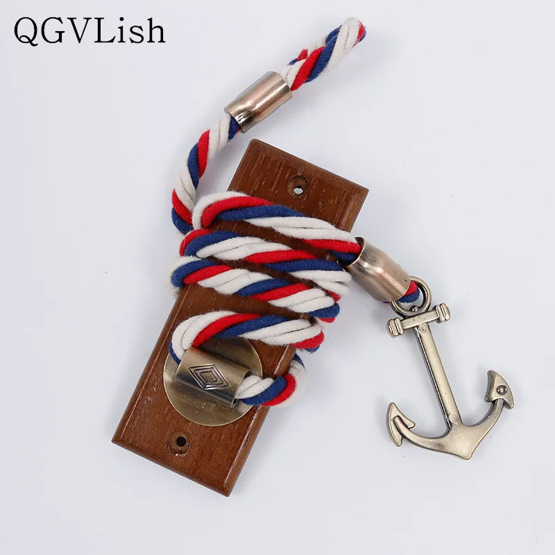 QGVLish 2Pcs Anchor Curtain Hooks Hanger Wall Tiebacks Buckle Bind Ropes Holdback Tassel Brush Holder Curtain Accessories Decor