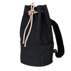 Backpack Men Black High Quality Canvas Drawstring Fashion Barrel Bag Simple Solid Bag Man X027