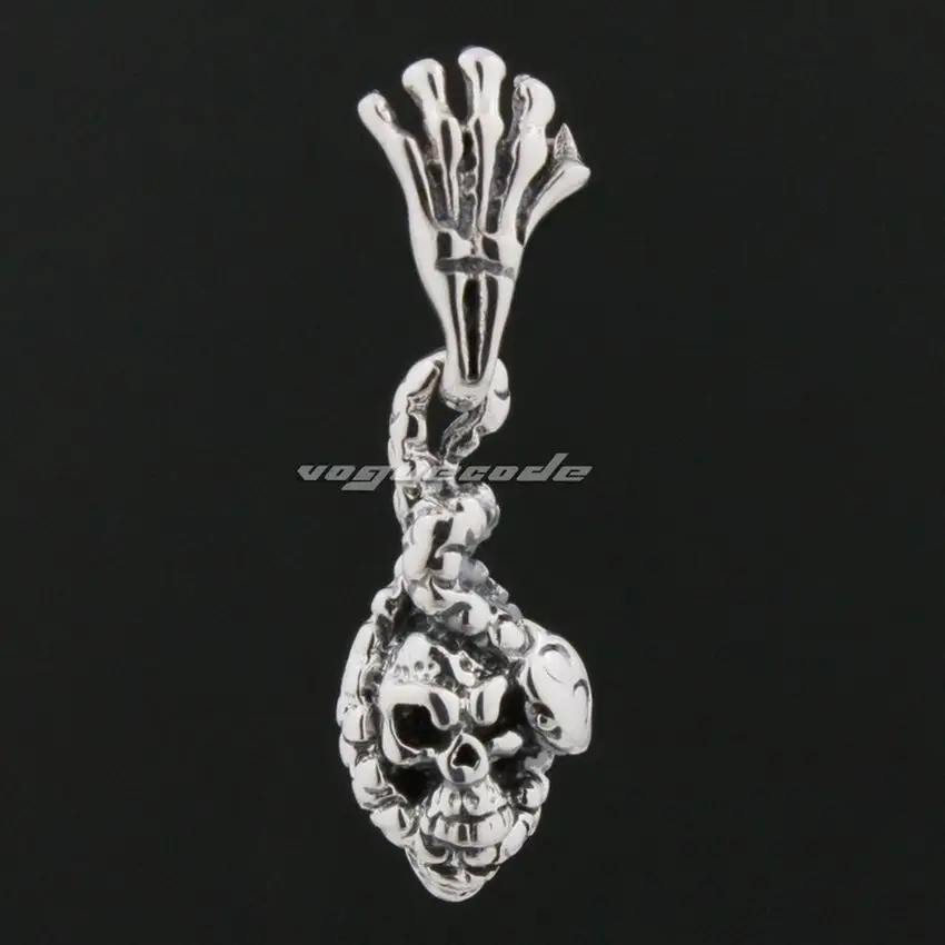 

925 Sterling Silver Snake Skull Hand Earring Mens Biker Rocker Stud Earring 8R004