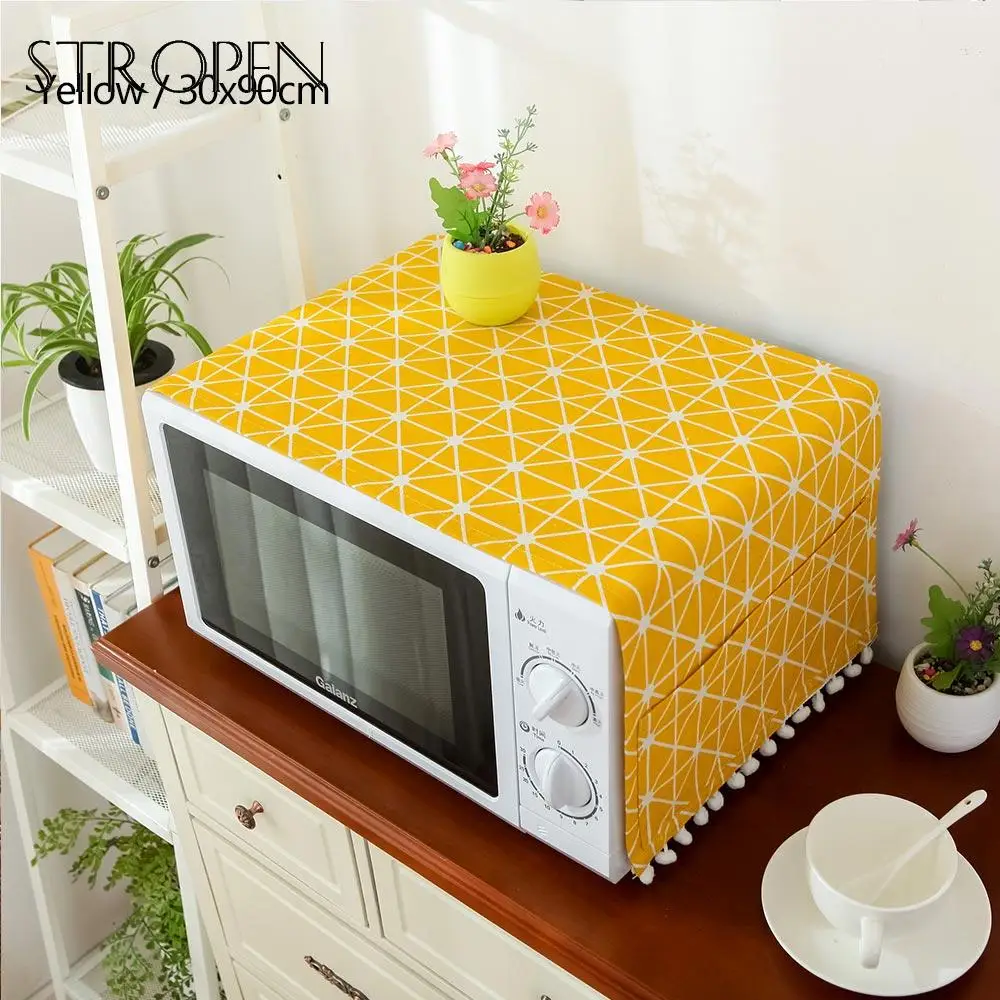 1Pc Modern Home Washing Machine Microwave Oven Dust Dirt Proof Bag Cover W/Storage Pocket Yellow/Grey Home Decor Accessories