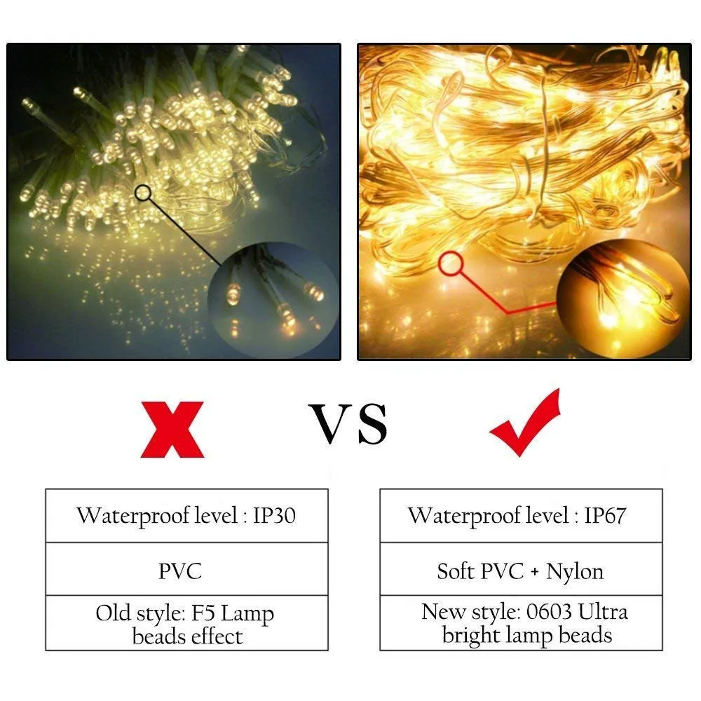 야외 LED 스트링 조명, 300 고드름 크리스마스 조명, 8 가지 모드, 창문 커튼 조명, 침실 홈 벽 장식, IP67