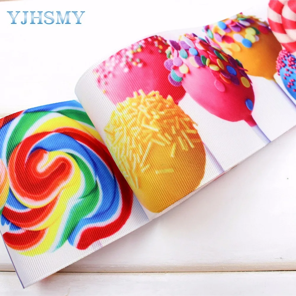 YJHSMY  handmade Printed grosgrain Ribbon 75mm 100/50/5yard/lot Diy headwear accessories,wedding gift wrap Lollipop tapes 171039