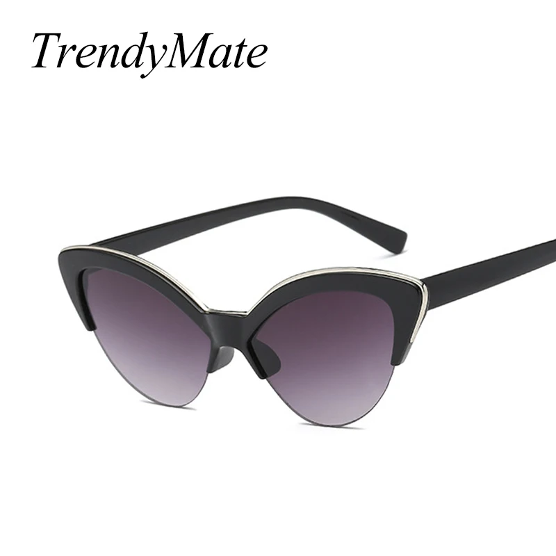 Luxury Vintage Sunglasses Woman Purple Brand Retro Shades Points Big Cat Eye Half Frame Sun Glasses Ladies Female Sunglass 5184M