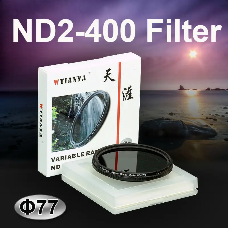 WTIANYA 77mm ND2-400 Fader Variable Neutral Density ND Filter 77 mm for DSLR Camera Adjustable ND2 ND4 ND8 to ND400