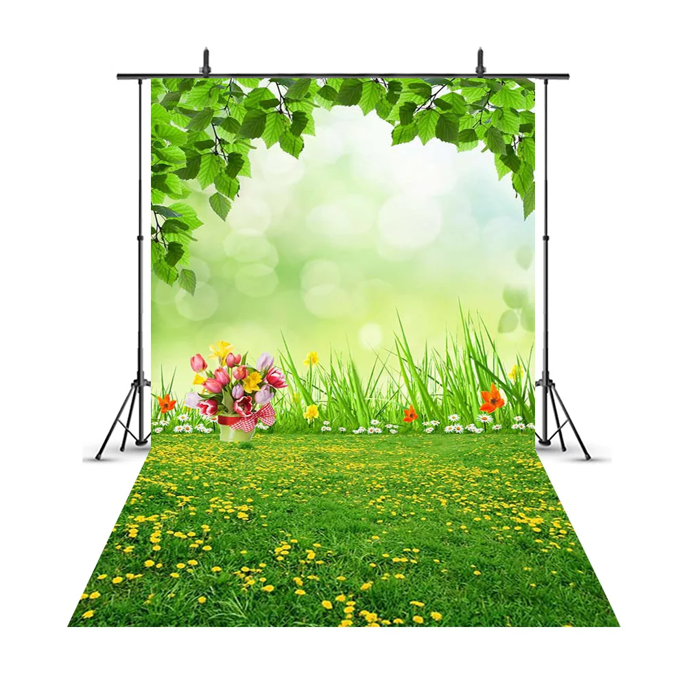 

Spring Scenery Green Grass Photo Background Flowers and Trees Newborn Backdrop for Photography Decoration Supplies 208