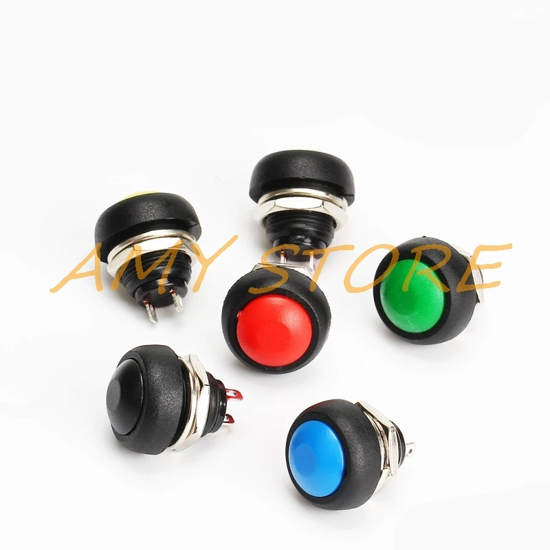 5Pcs PBS-33B SPDT Black Red Green Yellow Blue Orange OFF-(ON) Mount 12mm Waterproof Momentary Push button Switch 3A 125V 1A 250V
