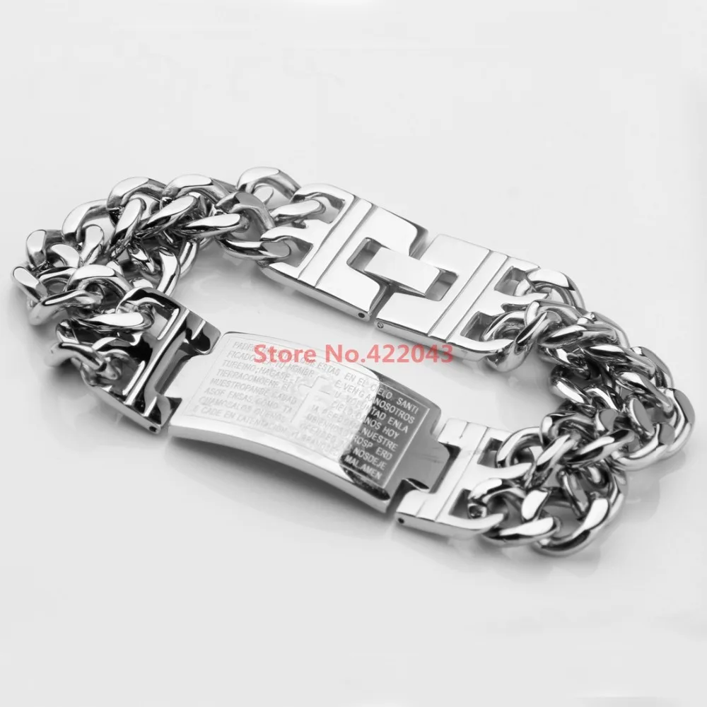 Charming Mens Bible Cross ID Bracelet 316L Stainless Steel Silver color Polishing Bracelet For Men Wholesale 8.85\