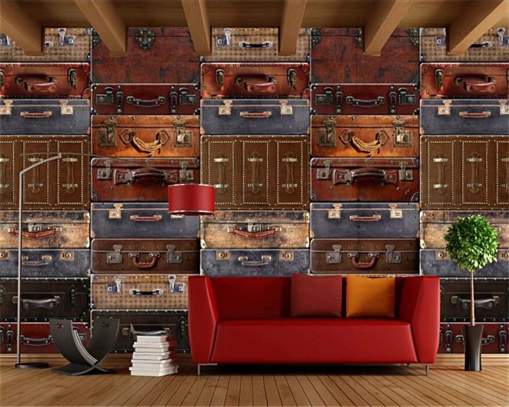 

Custom wallpaper 3d photo mural retro nostalgic suitcase luggage suitcase tooling TV background wall painting mural 3d wallpaper