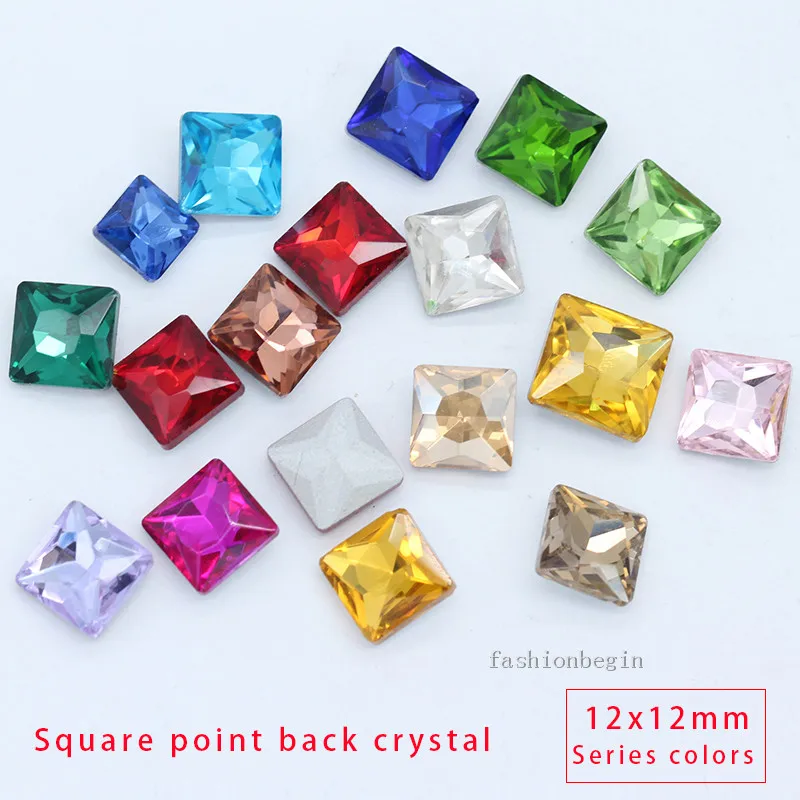 12p 12mm square color faceted glass fancy stone foiled pointback crystal rhinestones phone Decor ornament hairpin sandals drill