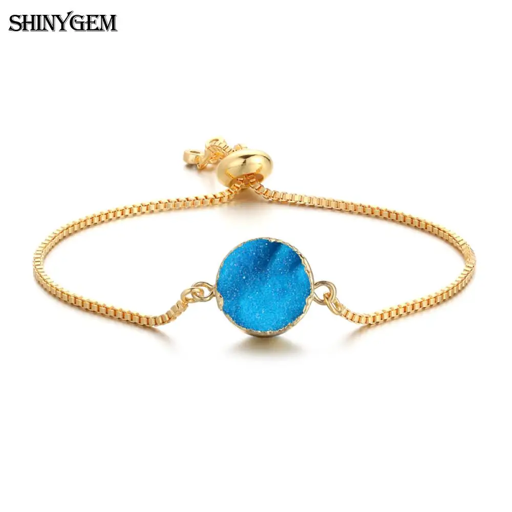 

ShinyGem Fashion Druzy Crystal Charm Bracelets Round Natural Lucky Stone For Women