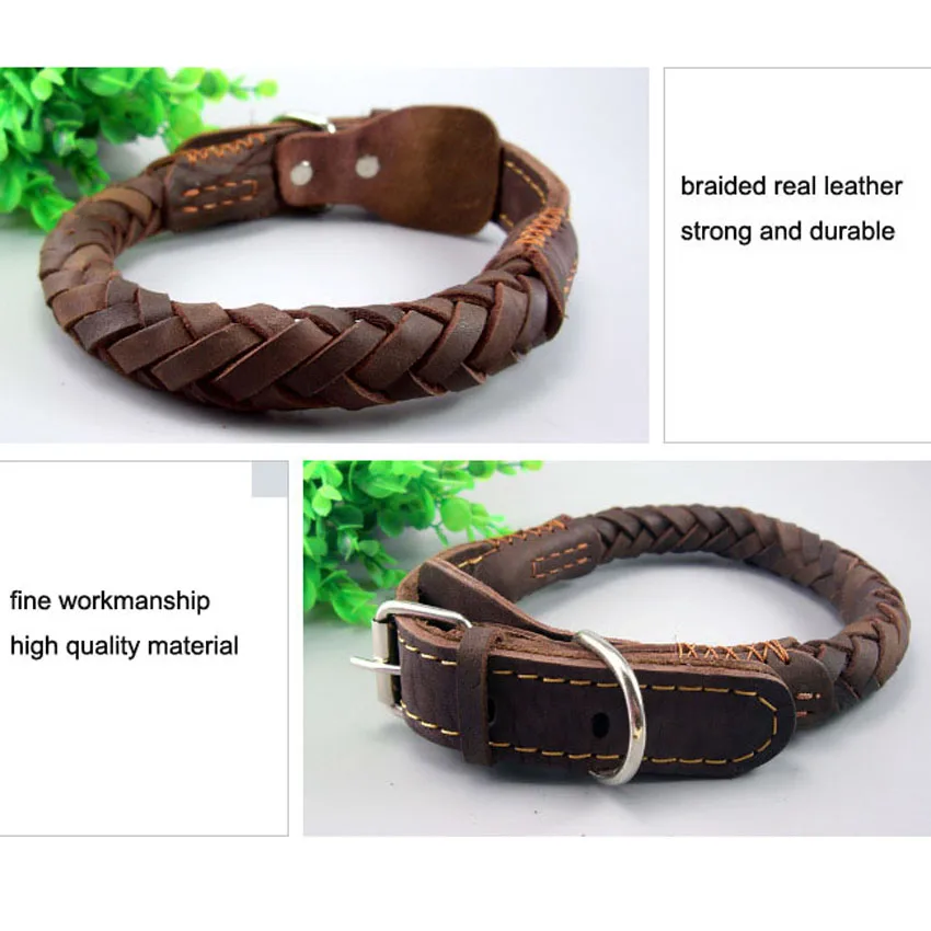 Leather Dog Collars Big Dogs Braided Handmade Basic Collars Heavy Duty Necklace Pet Accessories for Golden Retriever Husky image 5