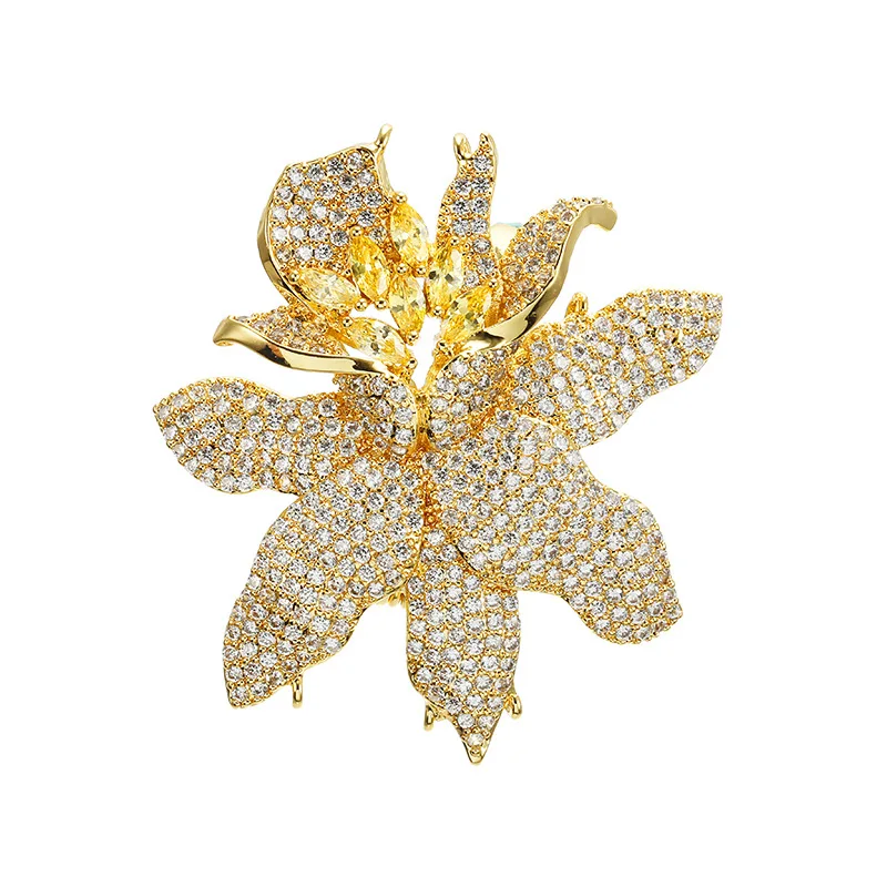 

Fashion luxury Female Lotus Flower Brooch Pin Yellow Zircon Brooch Female Assembly Jewelry RS001