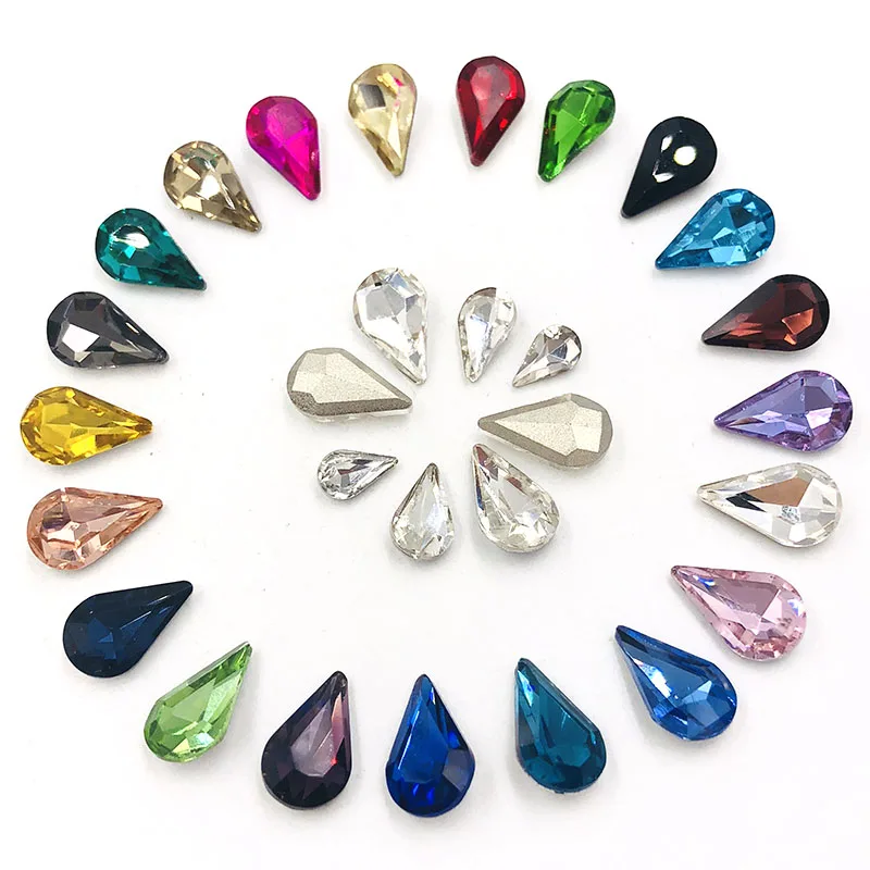 Free shipping 5X8/6X10/8X13mm Peacock blue Teardrop pointback pear shape Glass crystal rhinestones diy Nail art accessories