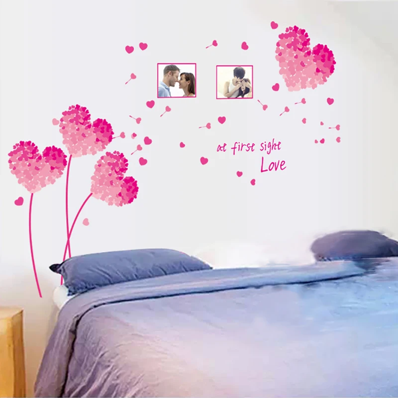 125*96cm Photo Frame Love Flower Wall Stickers Pink Blue Green Orange Purple DIY Wall Art DecalS Decoration Romantic HOME Decor