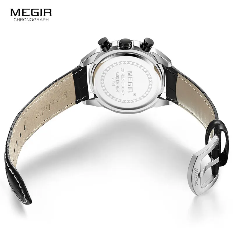 MEGIR Men\'s Top Brand Quartz Watches Leather Chronograph Quartz Wristwatch Military Sports Relogios Masculino relojes 2065 Black