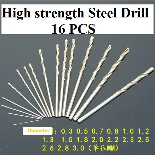 16pcs/lot K265 0.3-3mm Mirco high speed Steel Twist Drill bit sets for Metal Wood Plastic USA Belarus Ukraine